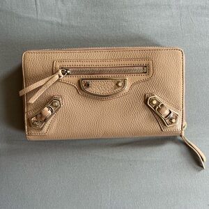 BALENCIAGA Classic continental zip wallet beige/Silver